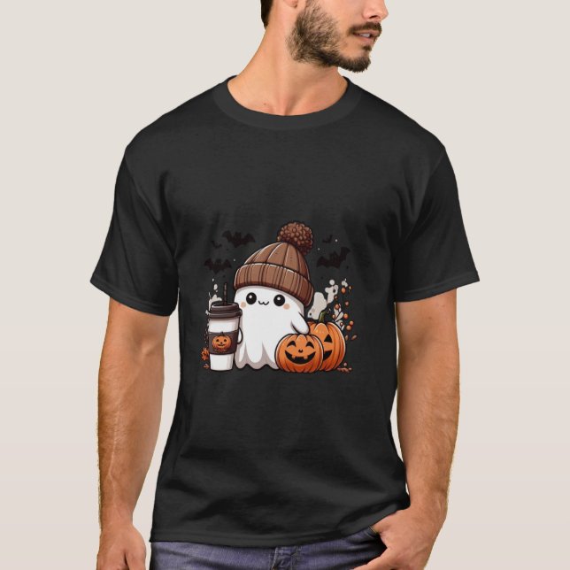 Niedlich Ghost Shirt Fall Pumpkin Tshirt Kaffee Lo (Vorderseite)