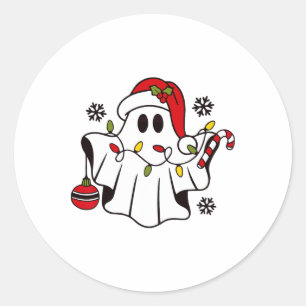 Niedlich Ghost Spooky Weihnachts-Weihnachtsmannmüt Runder Aufkleber