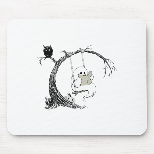 Niedlich Ghost SwingReading Book Halloween Ghost C Mousepad (Vorne)