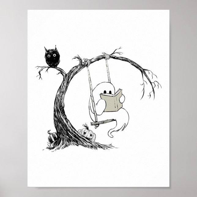 Niedlich Ghost SwingReading Book Halloween Ghost C Poster (Vorne)