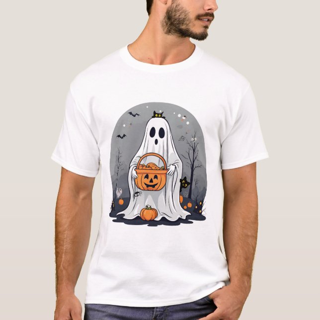 Niedlich Ghost Trick oder Behandlung zu Halloween T-Shirt (Vorderseite)
