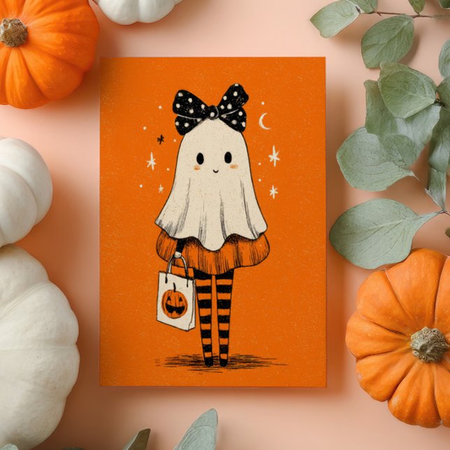 Niedlich Ghost Trick oder Treat Burnt Orange Hallo Karte (Von Creator hochgeladen)