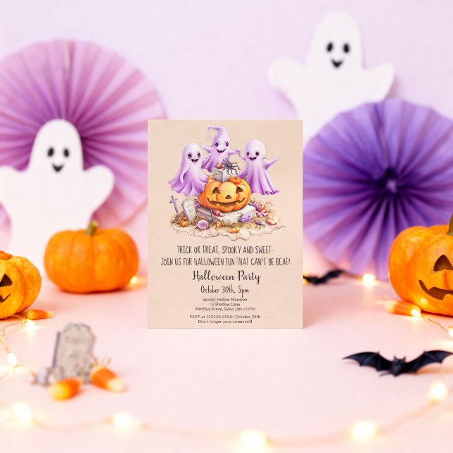 Niedlich Ghost Trick oder Treat Pumpkin-Halloween- Einladung (Von Creator hochgeladen)