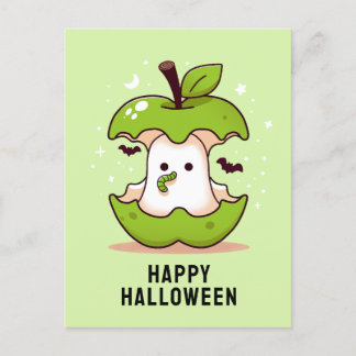 Niedlich Ghost und Apple Green Halloween Postkarte
