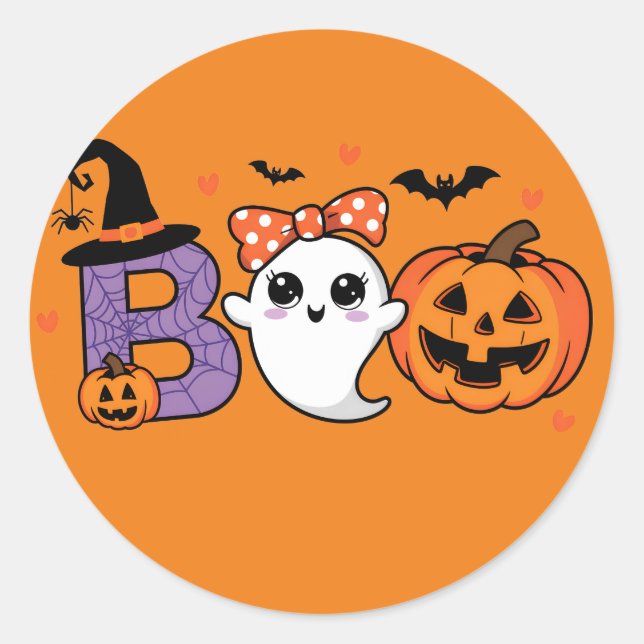 Niedlich Ghost und Pumpkin-Sticker Runder Aufkleber (Vorderseite)