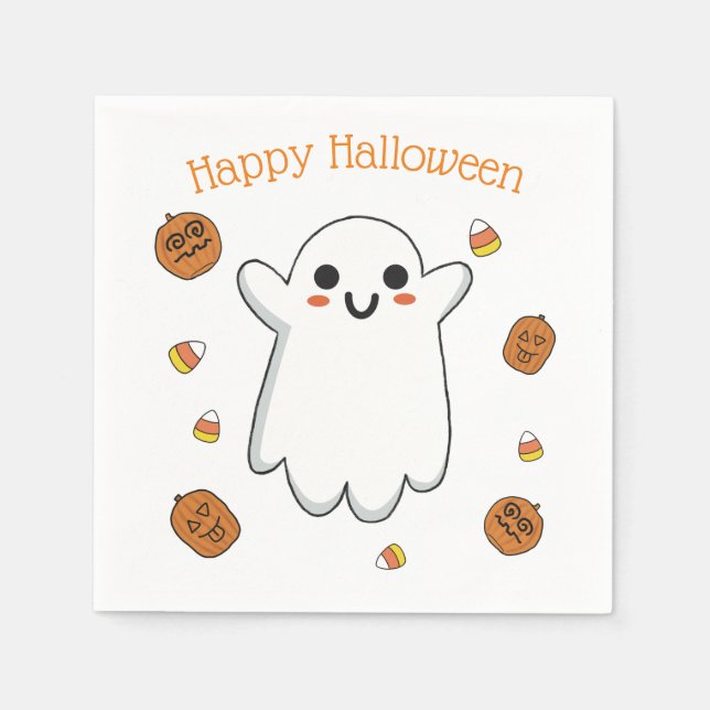 Niedlich Ghost und Pumpkins Halloween Paper Napkin Serviette (Vorderseite)