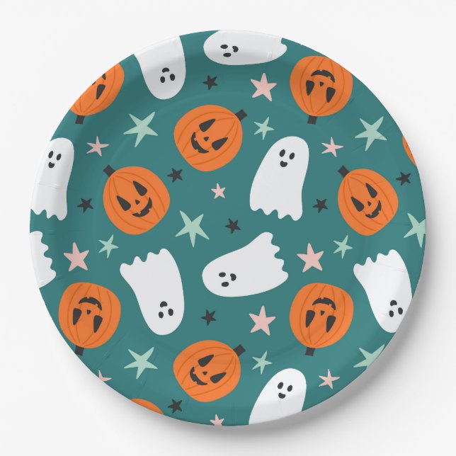 Niedlich Ghost und Pumpkins Halloween Pappteller (Vorderseite)