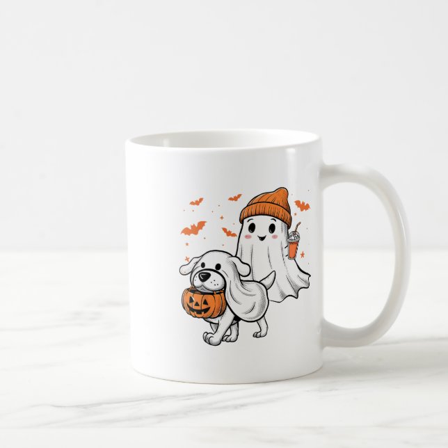 Niedlich Ghost Walking Dog Coquette Bow Halloween  Kaffeetasse (Rechts)