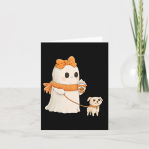 Niedlich Ghost Walking Dog Coquette Bow Halloween Karte