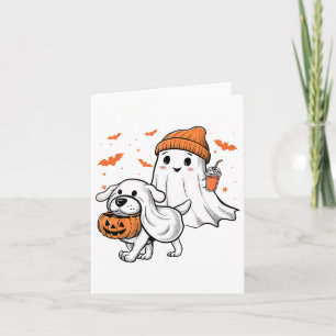 Niedlich Ghost Walking Dog Coquette Bow Halloween Karte
