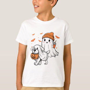 Niedlich Ghost Walking Dog Coquette Bow Halloween T-Shirt