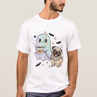 Niedlich Ghost Walking Dog Mops Kaffeehaus Kostüm T-Shirt