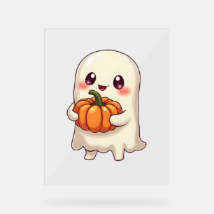 Niedlich Ghost with Pumpkin - Funny Halloween Acrylschild