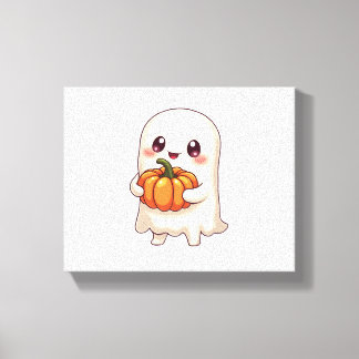 Niedlich Ghost with Pumpkin - Funny Halloween Leinwanddruck