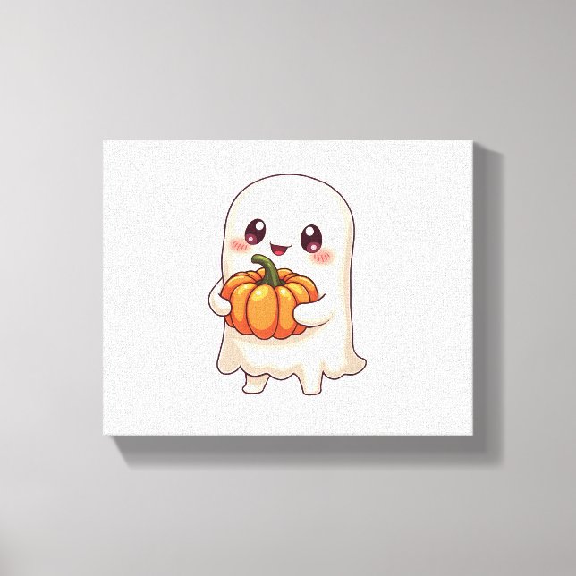 Niedlich Ghost with Pumpkin - Funny Halloween Leinwanddruck (Vorderseite)