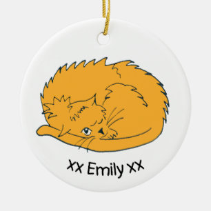 Niedlich Ginger Cartoon Cat mit Namen Keramik Ornament