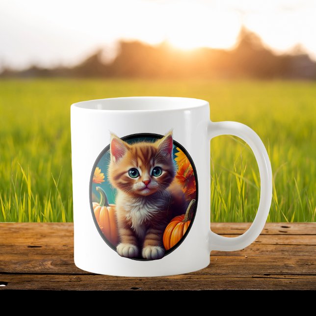 Niedlich Ginger Cat Autumn Harvest Pumpkins Kaffeetasse (cute ginger kitten cat mug orange tabby coffee tea cup feline gift thanksgiving harvest autumn fall )