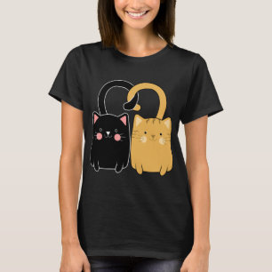 Niedlich Ginger Cat Black Kitten Liebe Valentinsta T-Shirt