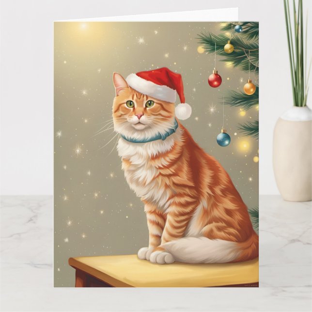 Niedlich Ginger Cat Christmas Karte (Vorderseite)