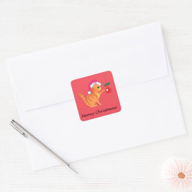 Niedlich Ginger Cat Christmas Quadratischer Aufkleber (Umschlag)
