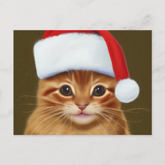 Niedlich Ginger Cat Face mit Weihnachtsmannmütze a Feiertagspostkarte
