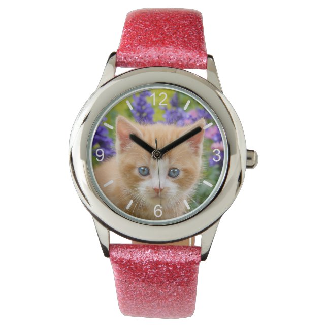 Niedlich Ginger Cat Kitten Foto Strapwatch Wählsch Armbanduhr (Vorderseite)
