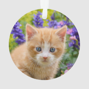 Niedlich Ginger Cat Kitten im Blumengarten Portrai Ornament