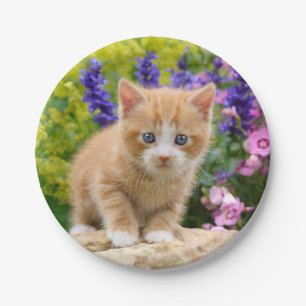 Niedlich Ginger Cat Kitten in Blume - Funny Party Pappteller