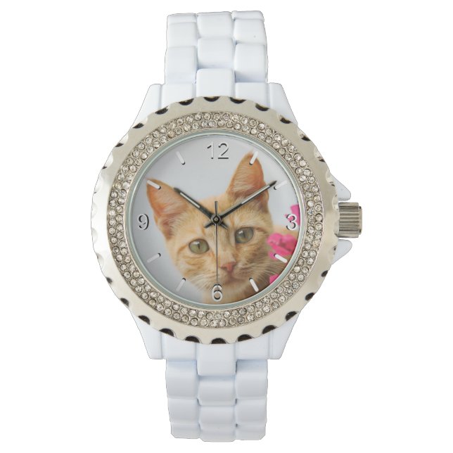 Niedlich Ginger Cat Kitten Portrait - Frauenscheib Armbanduhr (Vorderseite)