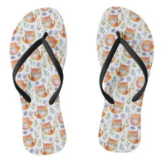 Niedlich Ginger Cat und Blume Drehte Flop Flip Flops