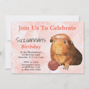 Niedlich Ginger Guinea Pig Basketball Custom Party Einladung