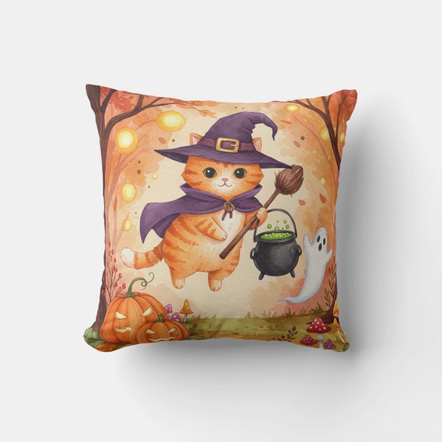 Niedlich Ginger Hexenkatze Halloween Kissen (Vorderseite)