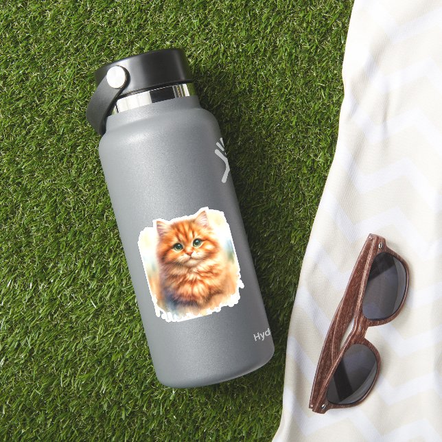 Niedlich Ginger Tabby Cat Classic T - Shirt Aufkleber (HydroFlask Insitu)