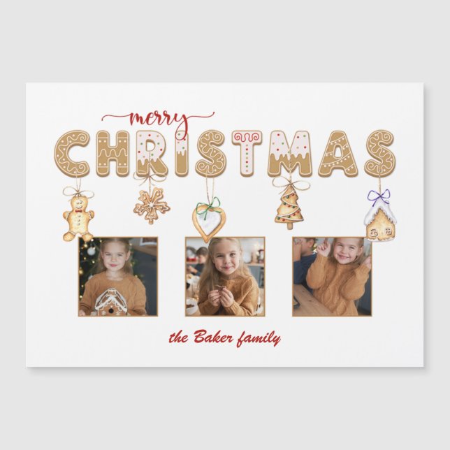 Niedlich Gingerbread Frohe Weihnachten Multiphoto Magnetkarte (Vorderseite)