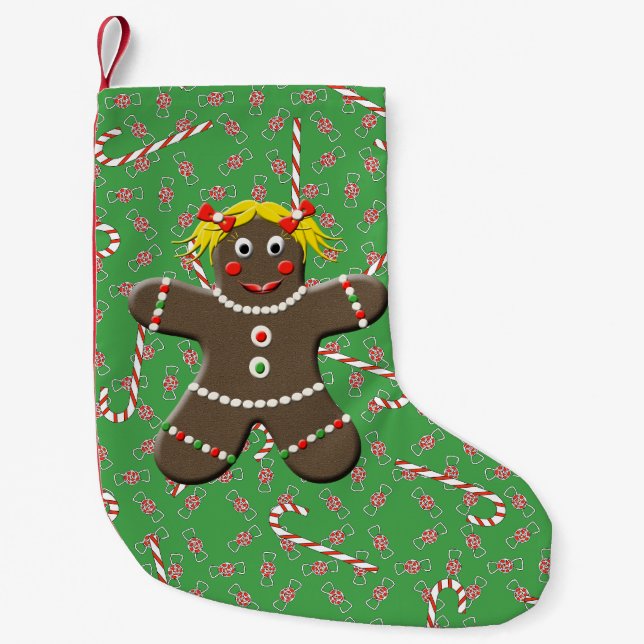 Niedlich Gingerbread Girl Woman Weihnachtscreme Ca Kleiner Weihnachtsstrumpf (Vorderseite)