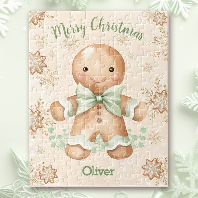 Niedlich Gingerbread Man Boy Name Weihnachten Puzzle (Cute Gingerbread Man Boy Name Christmas Jigsaw Puzzle)