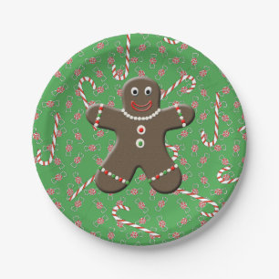 Niedlich Gingerbread Man Boy Weihnachts-Candy Cane Pappteller