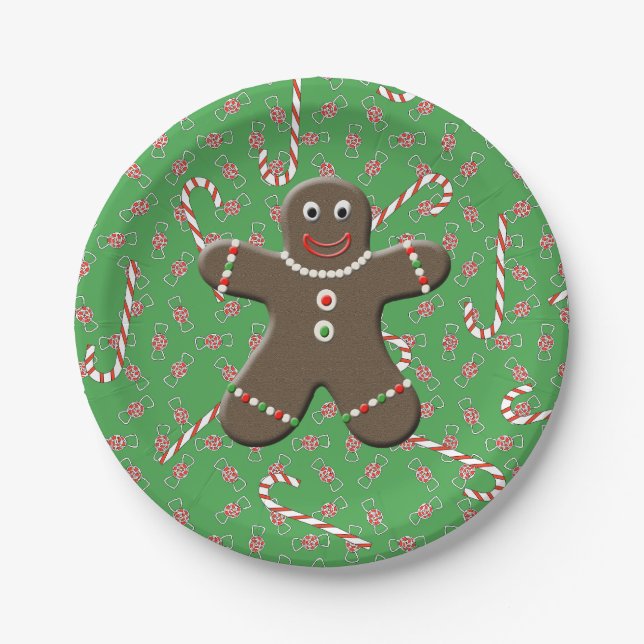 Niedlich Gingerbread Man Boy Weihnachts-Candy Cane Pappteller (Vorderseite)
