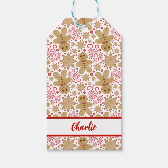 Niedlich Gingerbread Man & Peppermint Weihnachten Geschenkanhänger (Vorderseite)