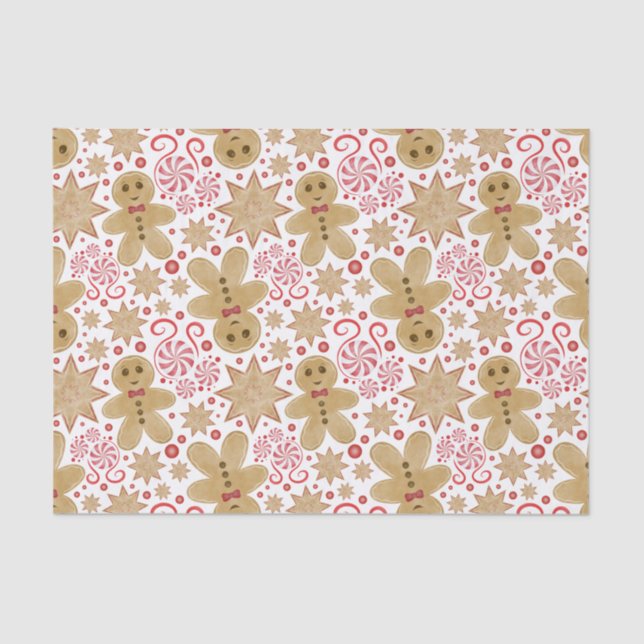 Niedlich Gingerbread Man & Peppermint Weihnachten Seidenpapier (Vorderseite)