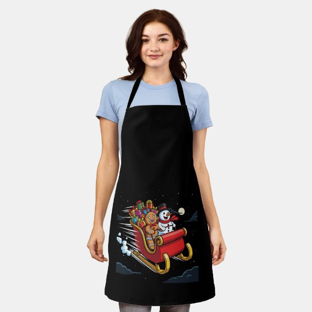 Niedlich Gingerbread Man & Snowman's Magische Weih Schürze (Getragen)