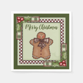 Niedlich Gingerbread Man und Holly Frohe Weihnacht Serviette