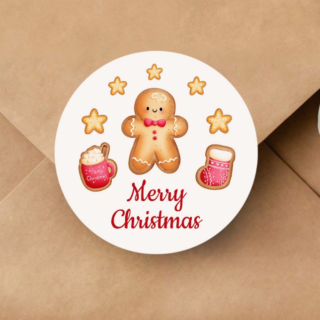 Niedlich Gingerbread Mann Frohe Weihnachten Runder Aufkleber (Cute Gingerbread Man Merry Christmas Classic Round Sticker)