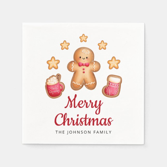 Niedlich Gingerbread Mann Frohe Weihnachten Serviette (Vorderseite)