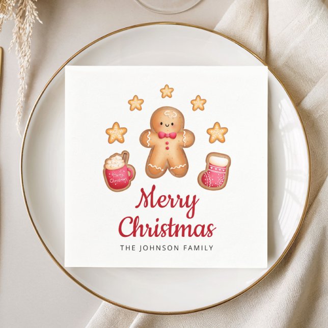 Niedlich Gingerbread Mann Frohe Weihnachten Serviette (Cute Gingerbread Man Merry Christmas Napkins)
