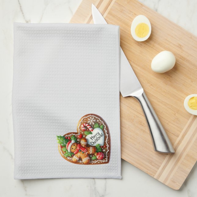 Niedlich Gingerbread Mann Herz Frohe Weihnachten Geschirrtuch (Viertel Falte)
