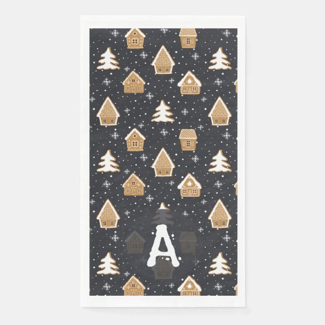 Niedlich Gingerbread Village Fir Trees Blauer Weih Serviette (Vorderseite)