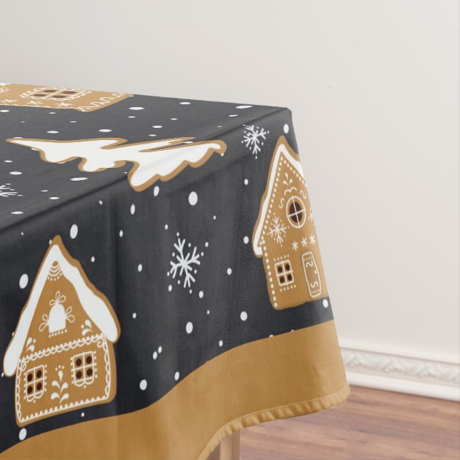 Niedlich Gingerbread Village Fir Trees Blauer Weih Tischdecke (Beispiel)