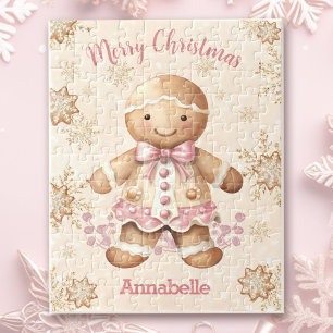Niedlich Gingerbrei Man Girl Pink Name Weihnachten Puzzle