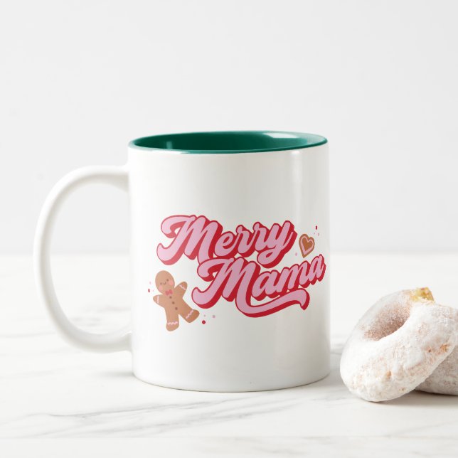 Niedlich Gingerbrot Cookie Merry Mama Weihnachten Zweifarbige Tasse (Mit Donut)